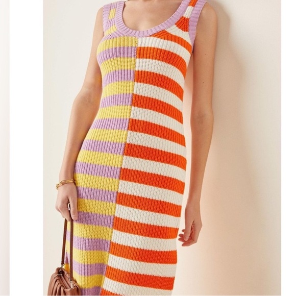 STAUD Dresses & Skirts - STAUD Colorblock Striped Knit Tank Dress in Lavender, Yellow, Orange & White
